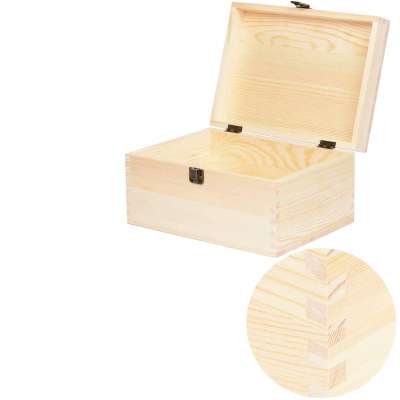 oversized rectangular unpolished pine box natural DIY handmade cassette with hinged covers and front buckles