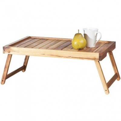 Foldable Breakfast Serving Bed Tray | Lap Desk with Wide Tilting Top | Laptop Stand | Natural