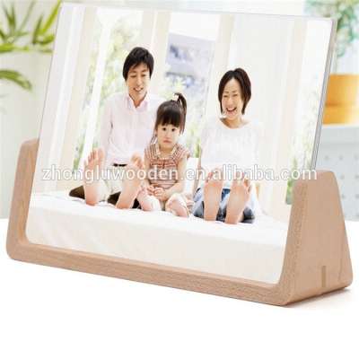 Zhonglu Factory offer hot sales U Wood Block Photo Holder Walnut wood photo holder with Acrylic plate with FSC